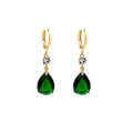 Emerald green geometric teardrop alloy earrings with clip-on back fittings
