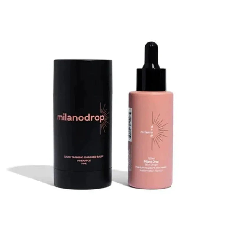 Matte sun tanning black liquid kit showing 50ml tanning drops and 75ml tanning flash cream bottles