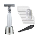 Men's copper safety razor with olive wood handle and aluminium alloy razor holder
