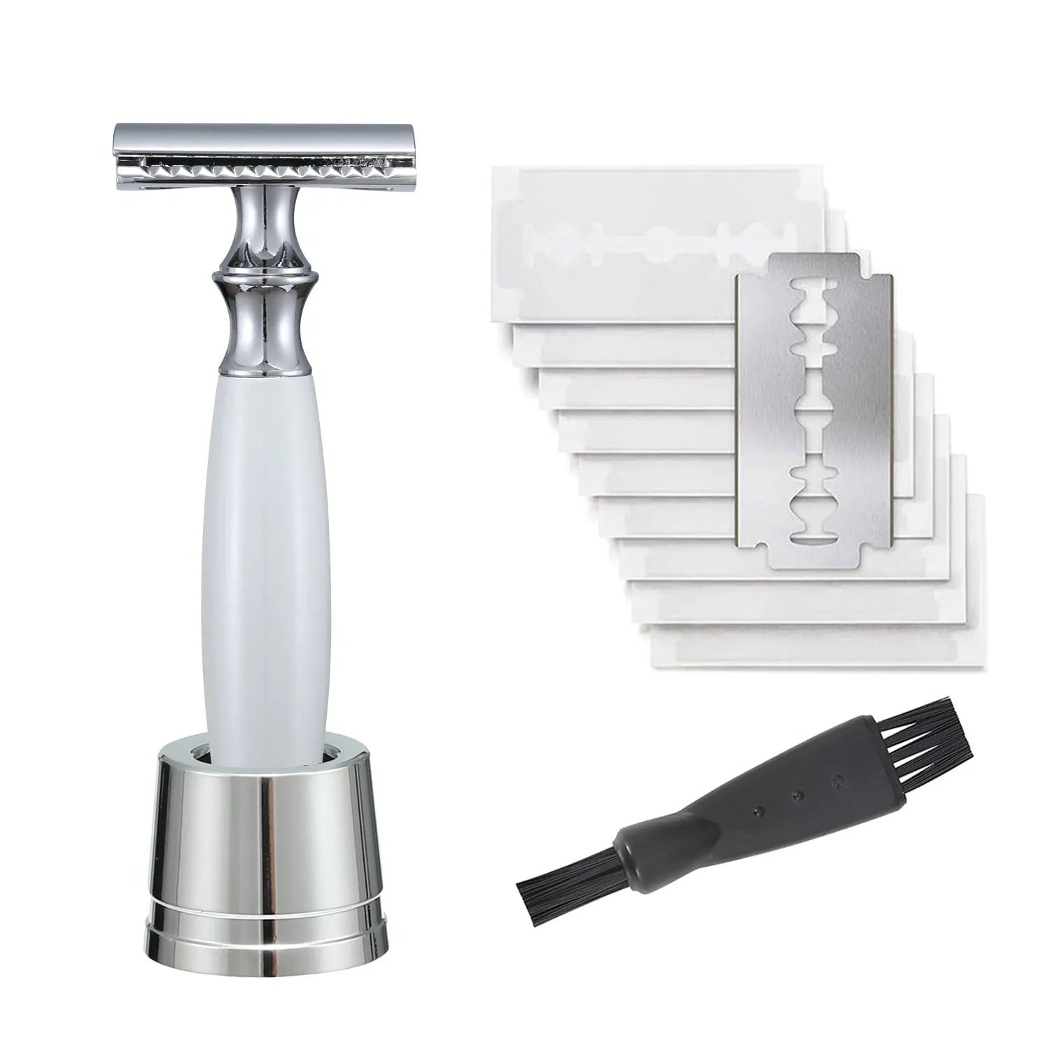 Men's copper safety razor with olive wood handle and aluminium alloy razor holder