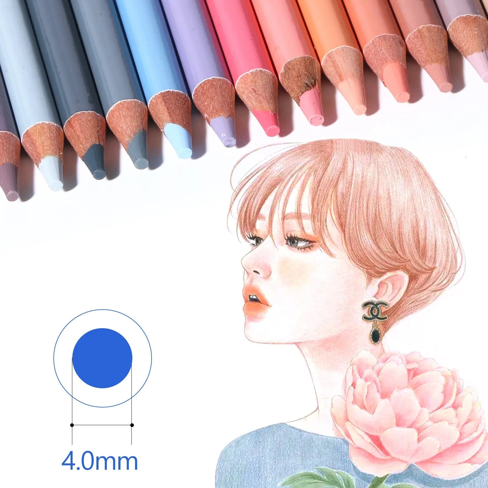 24 skin colour portrait drawing pencils in iron box case with round brush pot