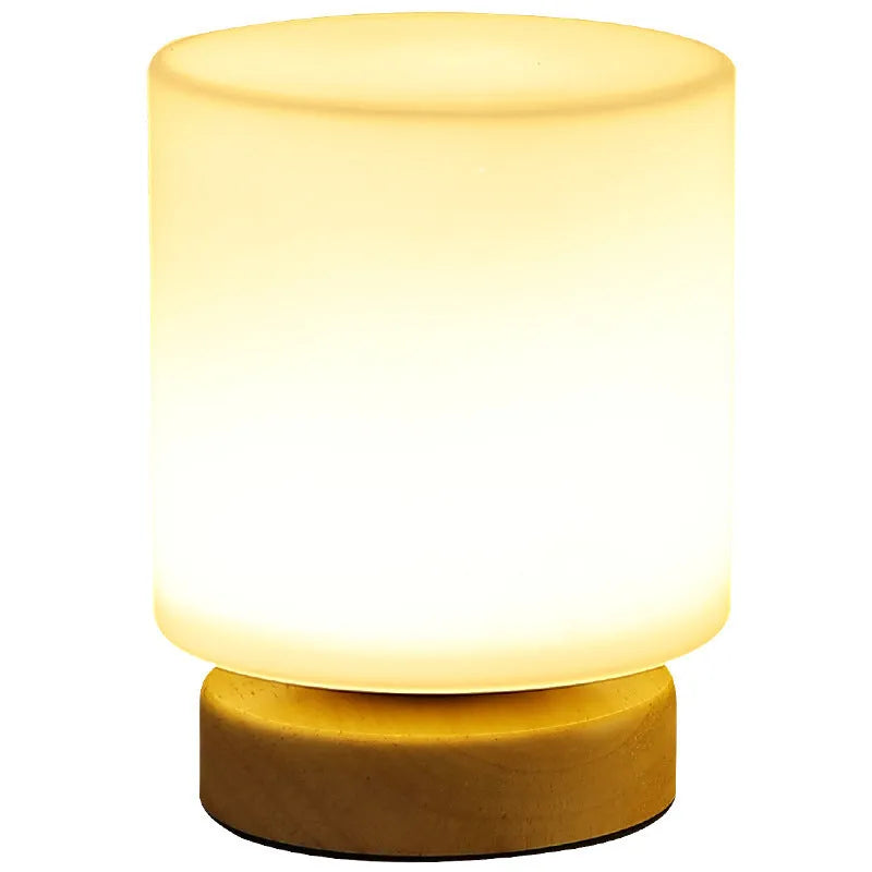 Nordic solid wood USB table lamp in white with decorative flower shape and touch dimming