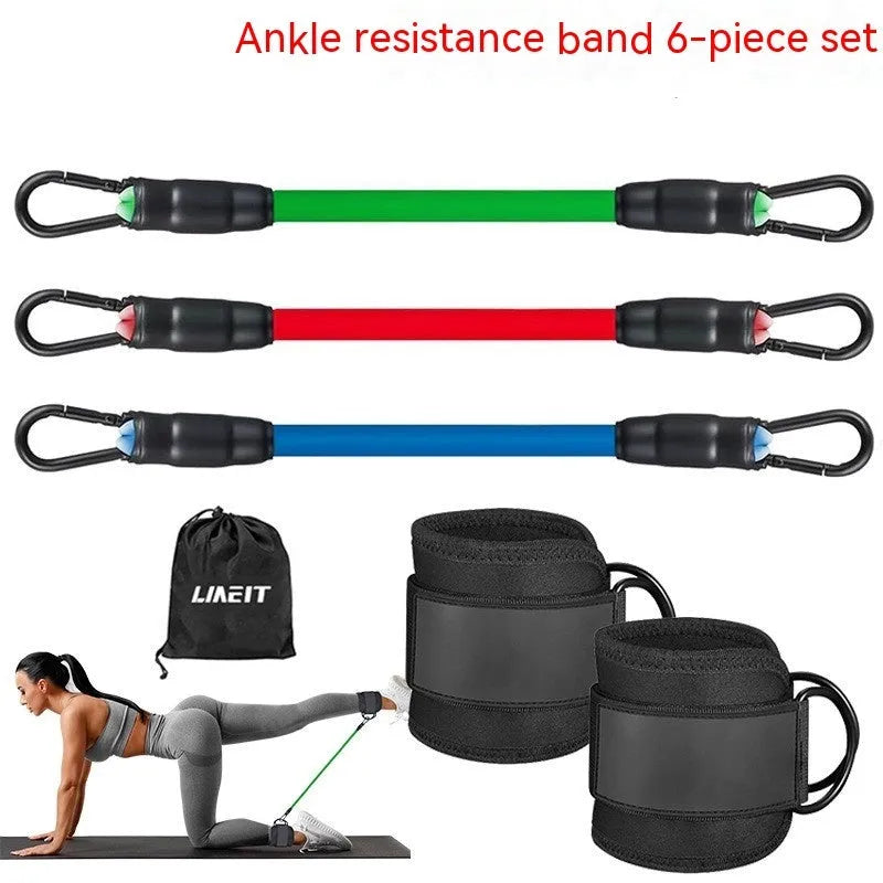 TPE yoga resistance band set with three different pound ratings and foot loops for adult fitness