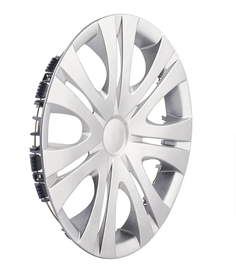 Universal monochrome ABS plastic wheel hub cover in black, silver, and electroplated finishes.
