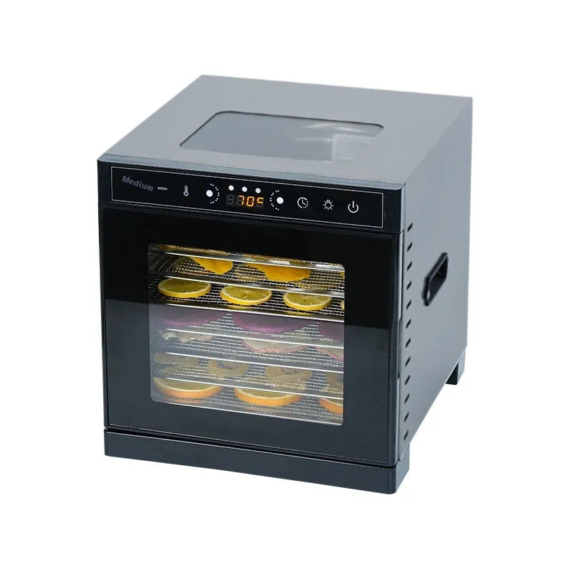 Stainless steel fruit dehydrator with visual skylight window and stackable trays for drying fruits and vegetables