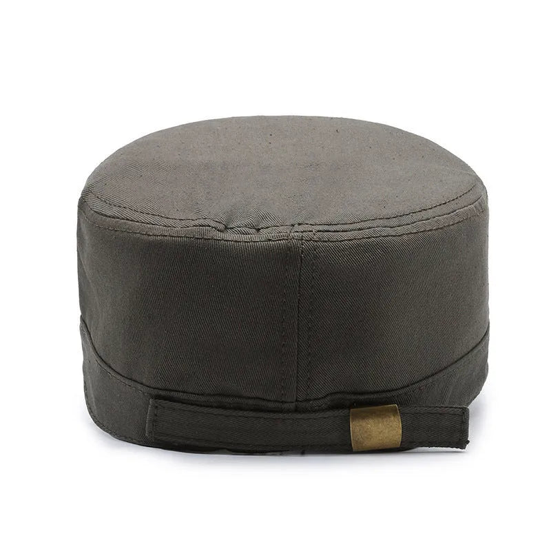 Men's adjustable cotton flat-top peaked cap in multiple colours offering sun protection