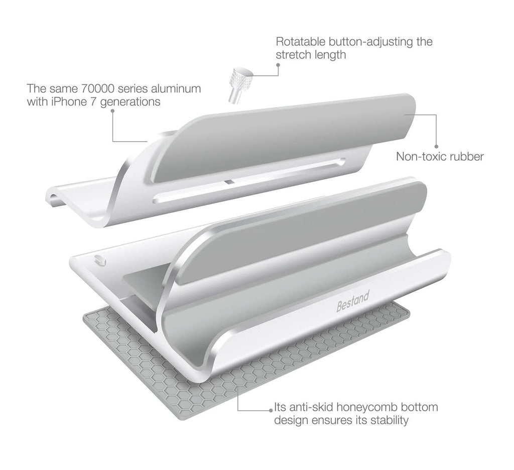 Silver aluminium alloy tablet computer bracket on a desktop