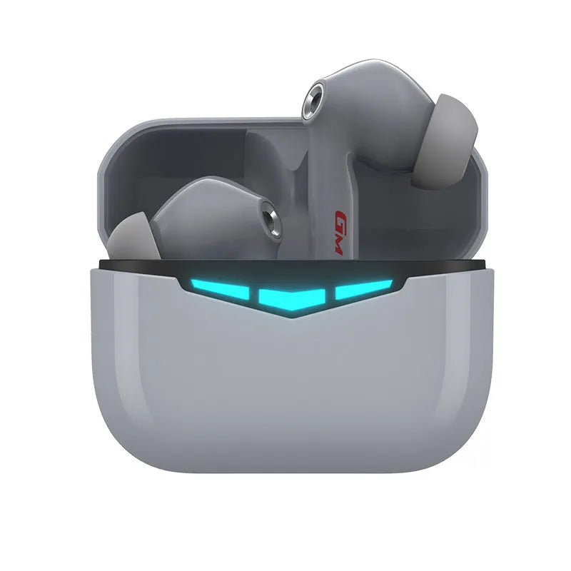 True wireless gaming Bluetooth headset in black with charging case and multiple ear tip sizes