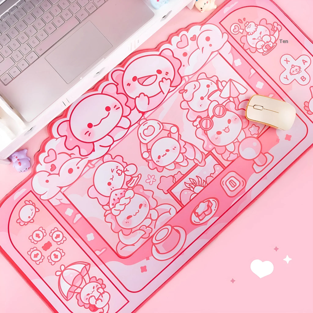 Hexagonal Dragon Crane Machine mouse pad measuring 75x40cm with cartoon anime design and wrist strap