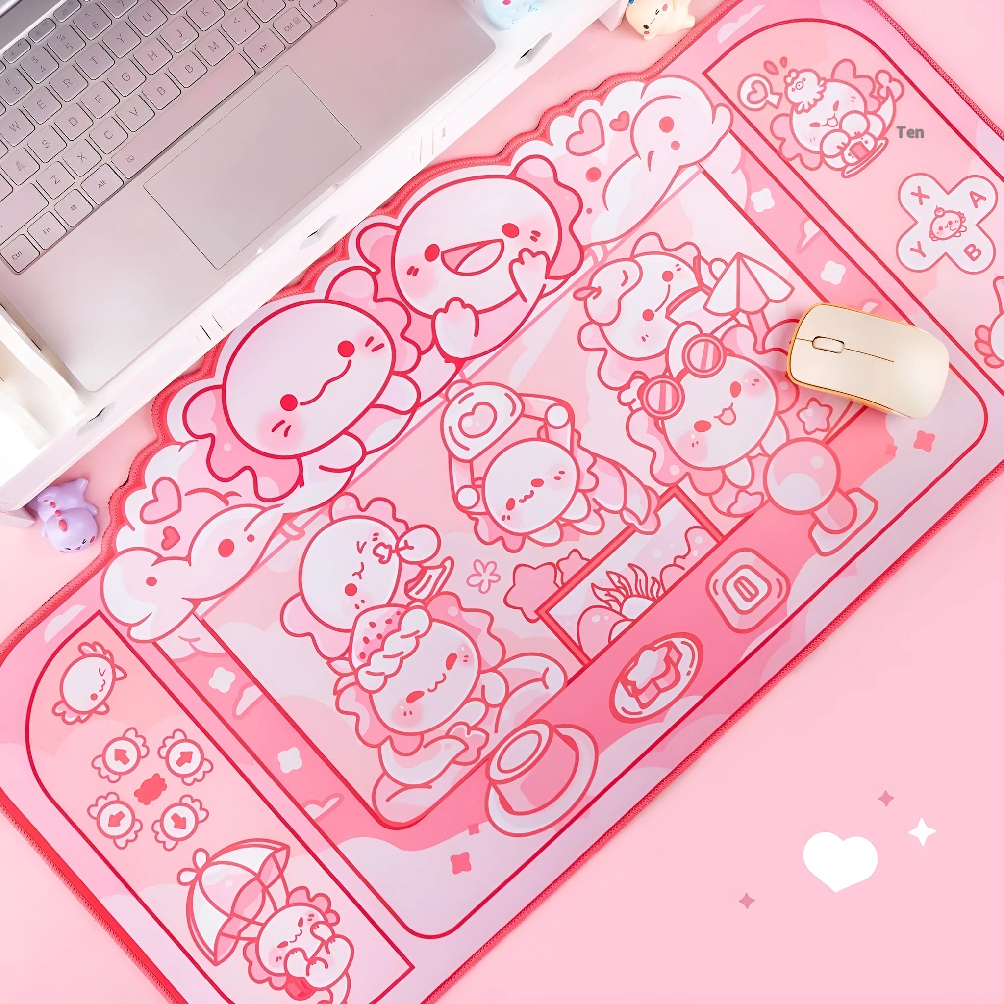 Hexagonal Dragon Crane Machine mouse pad measuring 75x40cm with cartoon anime design and wrist strap
