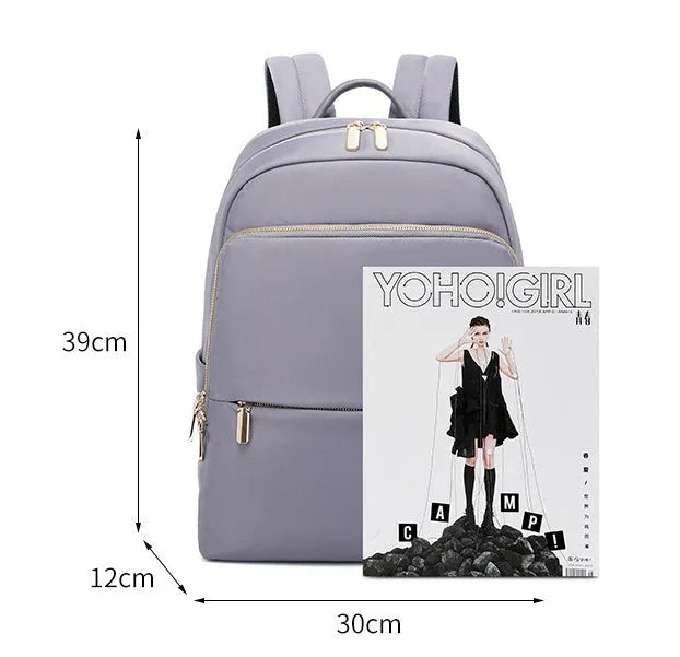 Oxford cloth large capacity women's backpack in black or purplish grey with anti-theft design