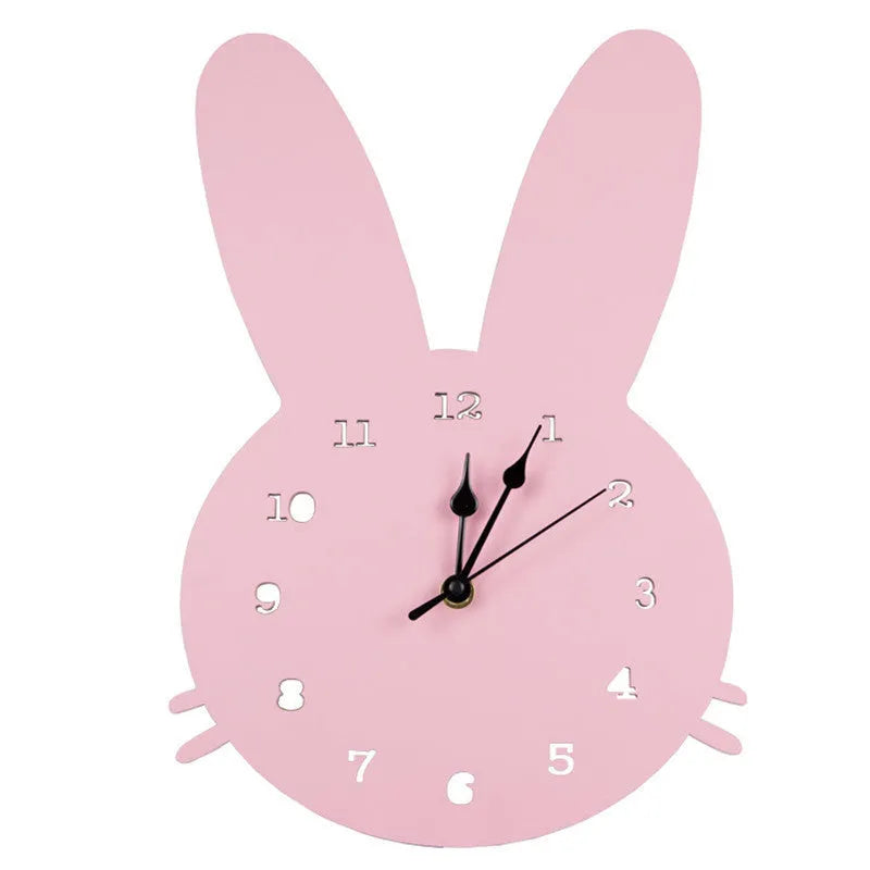 Wooden cartoon wall clock with colourful rabbit design for children's bedroom