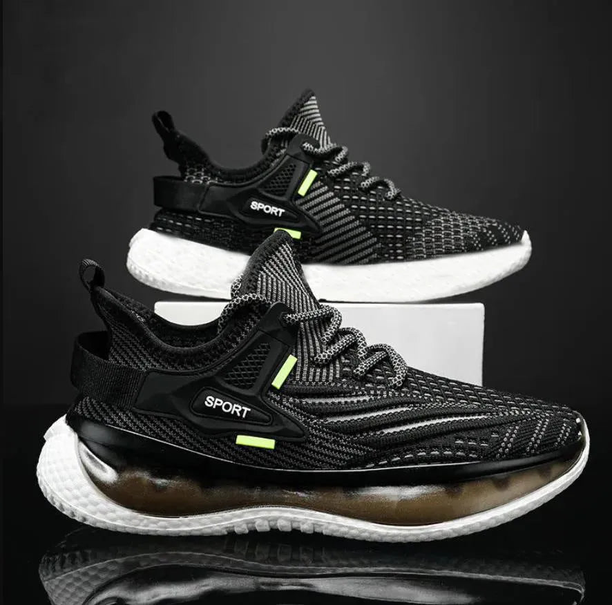 Men's white low-top platform sneakers with woven mesh upper and round toe.