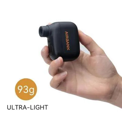 Black AS100 mini electric bicycle pump with USB charging cable and waterproof storage bag