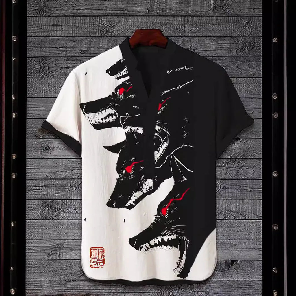 3D digital animal print on a short sleeve polyester shirt, shown in one of multiple available colours.