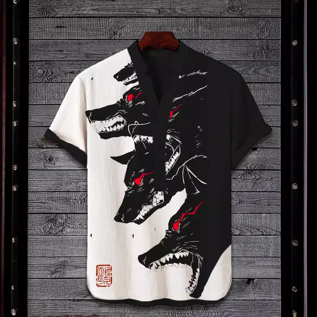 3D digital animal print on a short sleeve polyester shirt, shown in one of multiple available colours.