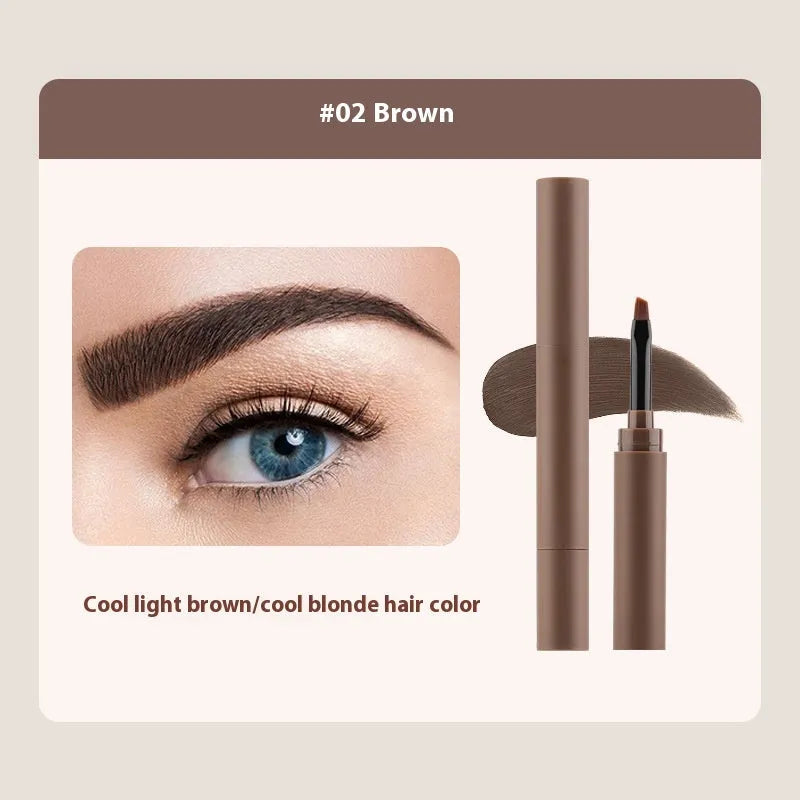 Double-headed eyebrow cream with pencil and powder ends showing five brown shade options