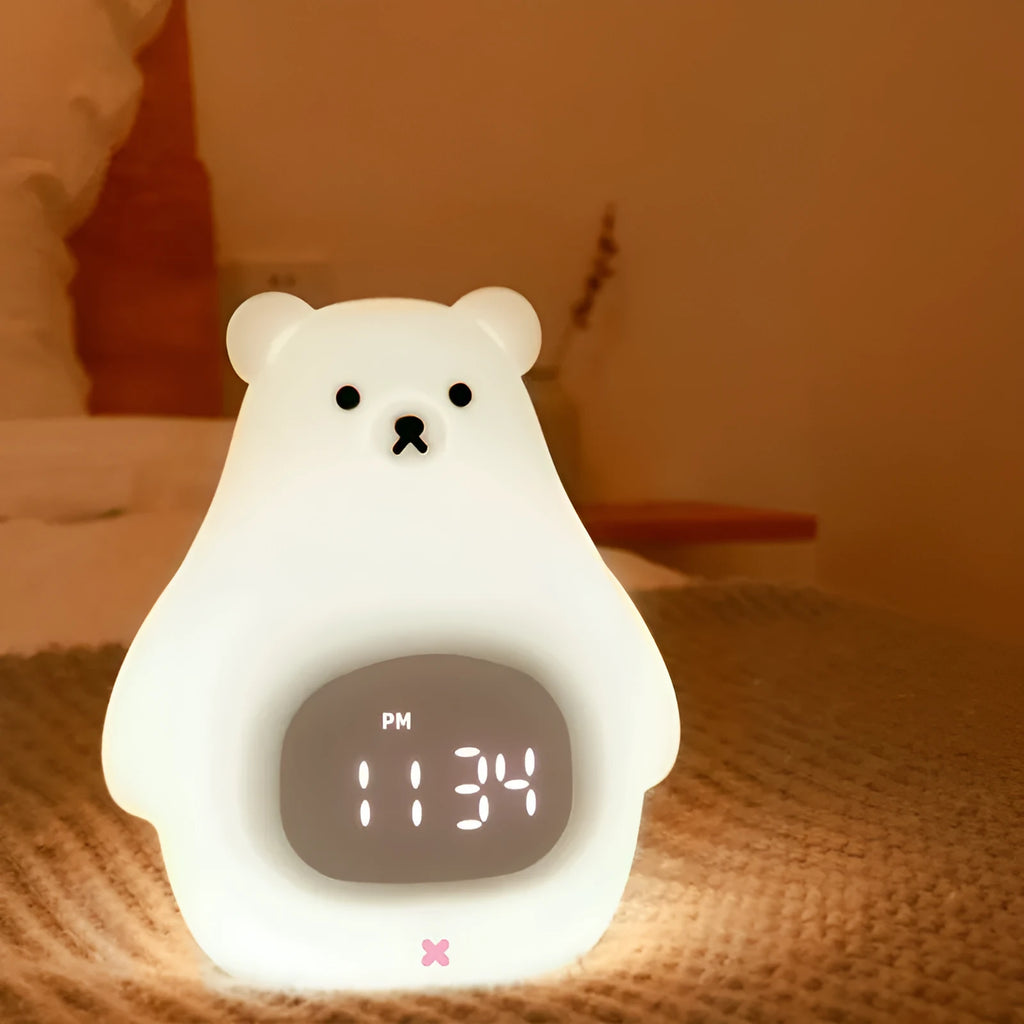 Big white bear silicone night light with remote control showing seven colour options