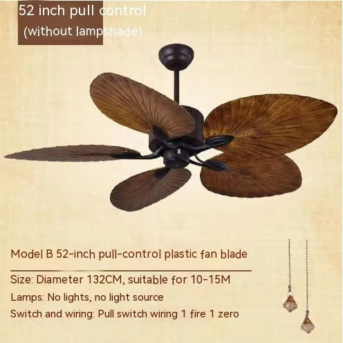 52-inch retro ceiling fan light with integrated lamps and wooden blades