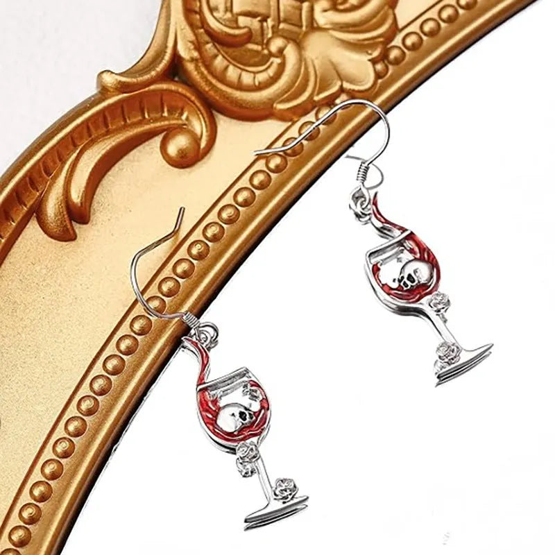 Halloween skull wine glass geometric earrings in electroplated zinc alloy