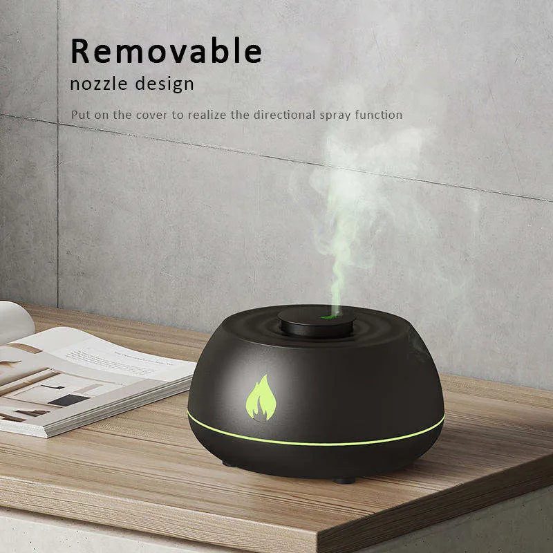 Flame humidifier aromatherapy diffuser with 7 colour night light, 130ml USB, in black