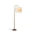 LED white feather floor lamp with gold copper finish and curved iron stand 155cm tall