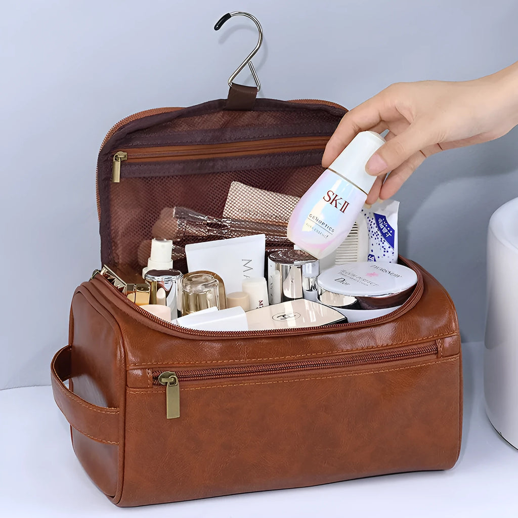 Large waterproof cosmetic storage bag in PU leather or Oxford cloth material
