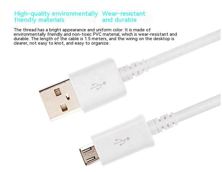 Android Micro USB universal data cable in black or white with 1 metre PVC cable