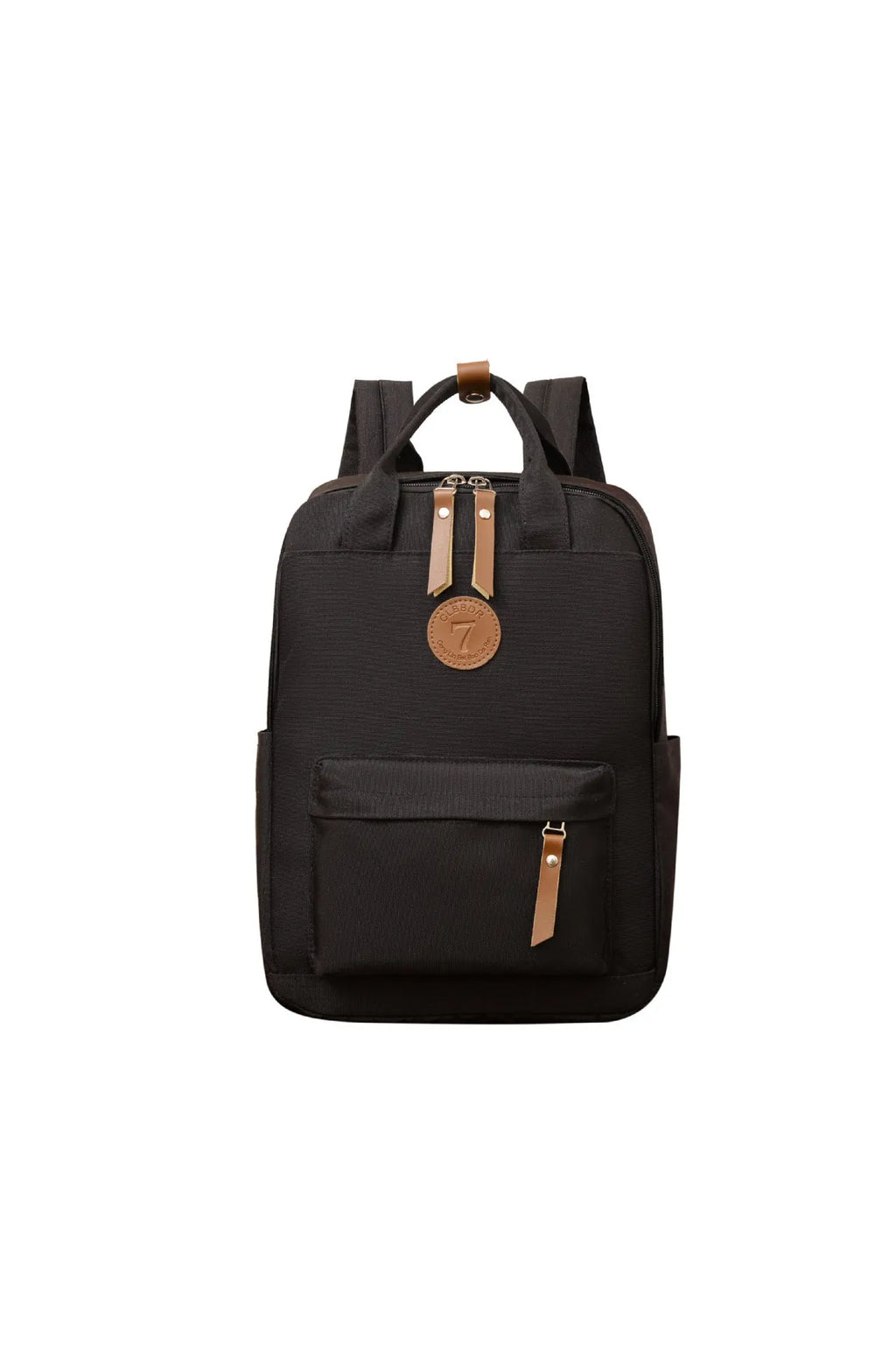 Black Oxford cloth backpack with curved shoulder straps