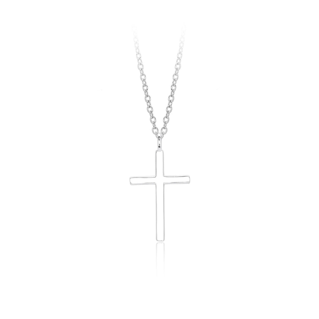 S925 sterling silver necklace with a simple glossy cross pendant on an adjustable O-shaped chain.