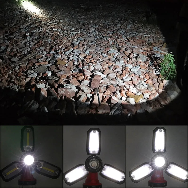 Red LED camping light with eight modes, deformable table lamp, and built-in power bank function