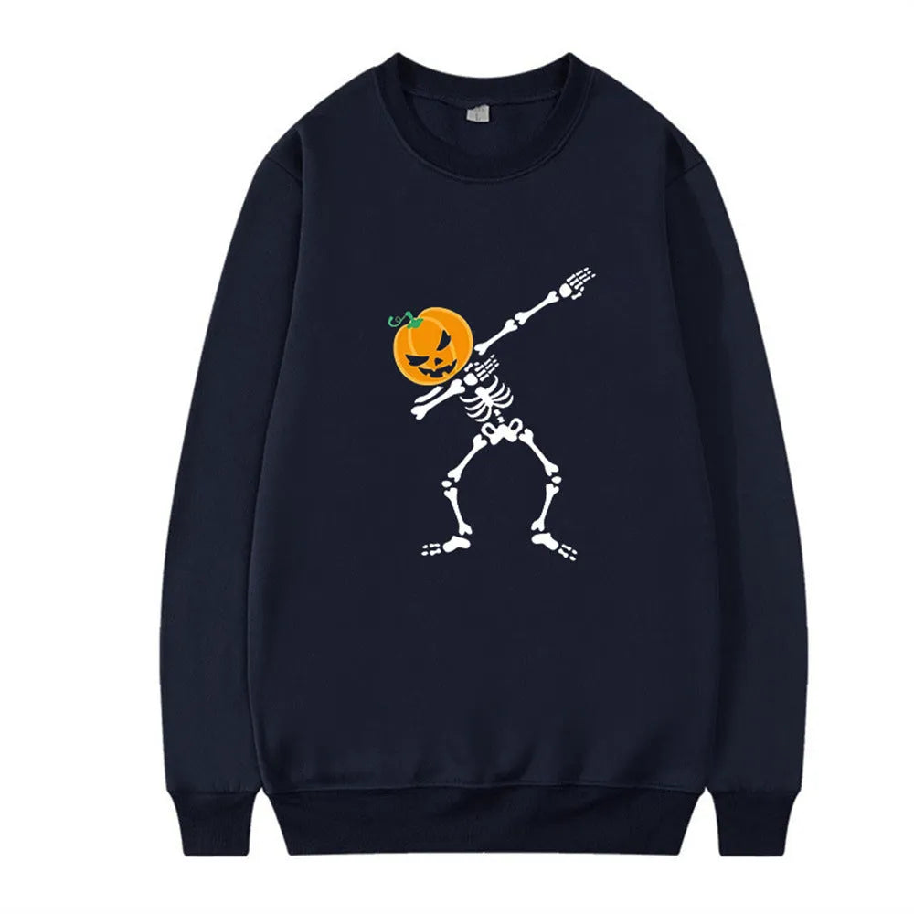 Women's casual printed crew neck long sleeve top in a cotton blend fabric on a hanger.