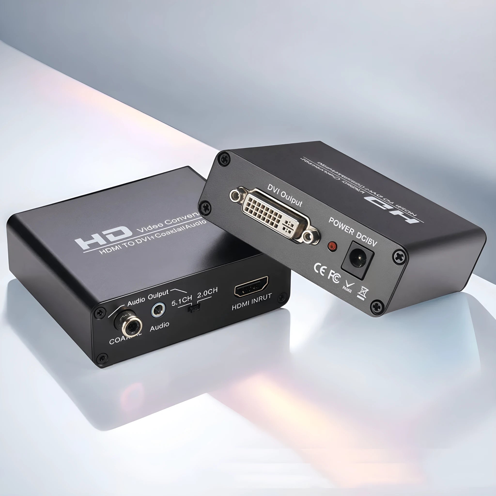 Black HDMI to DVI converter with coaxial audio output and 1.5 metre cable for 1080p video conversion