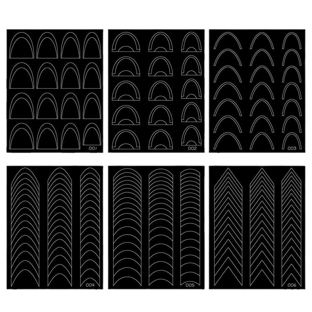 Ultra-thin seamless Deep V French nail art sticker template with a plaid pattern