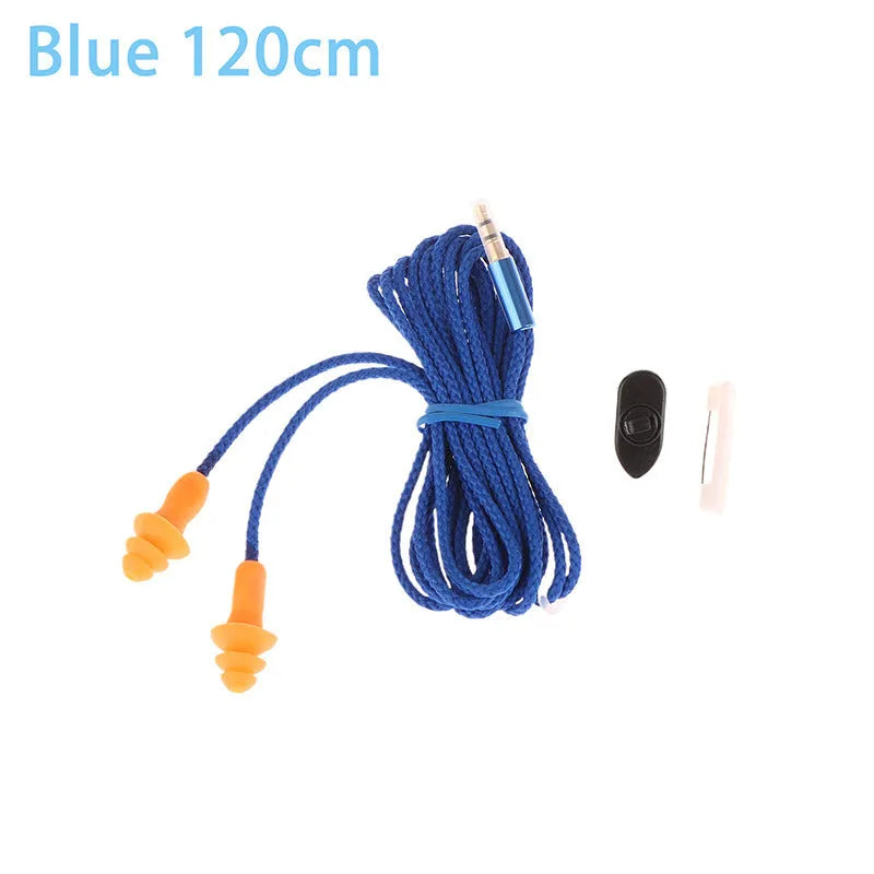 Wired soundproof earbuds in blue with 100cm cable on white background
