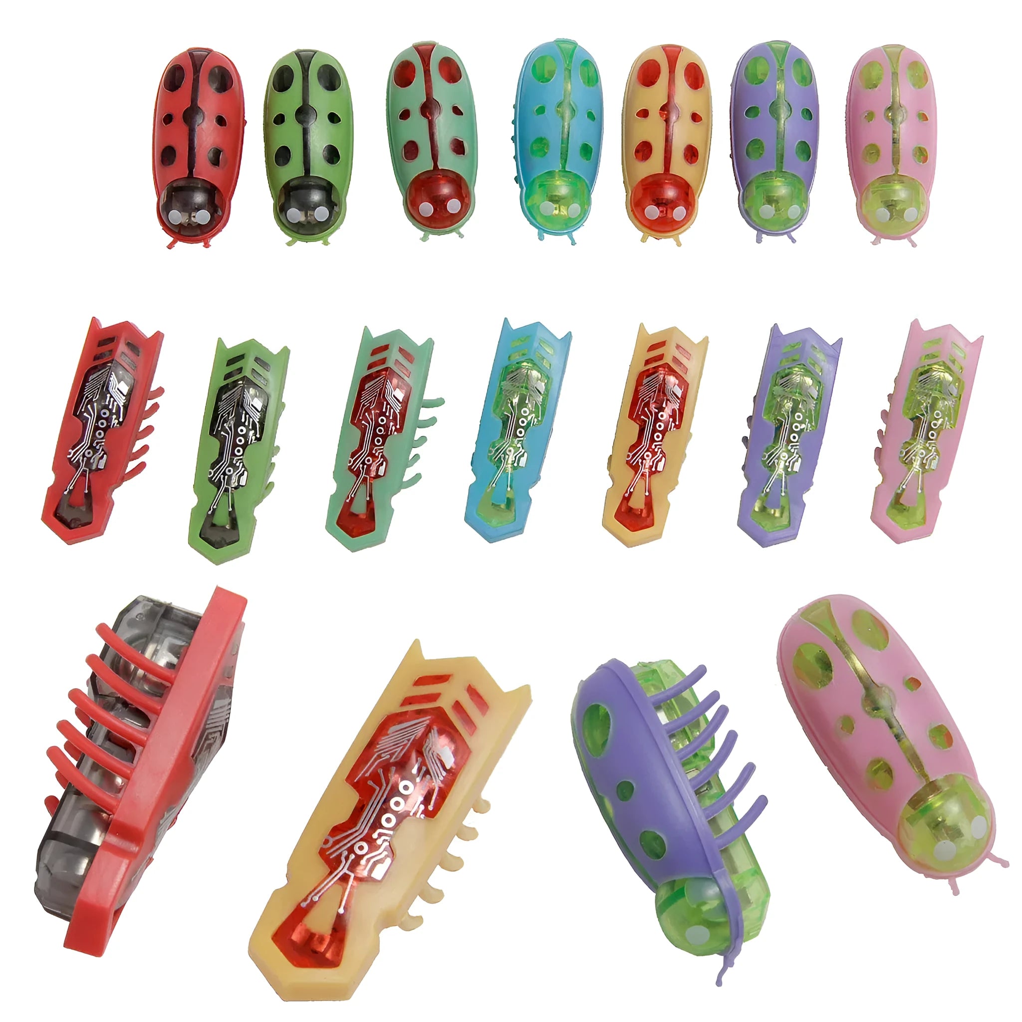 Small electric ladybird beetle cat toy with 12 walking legs on grey surface