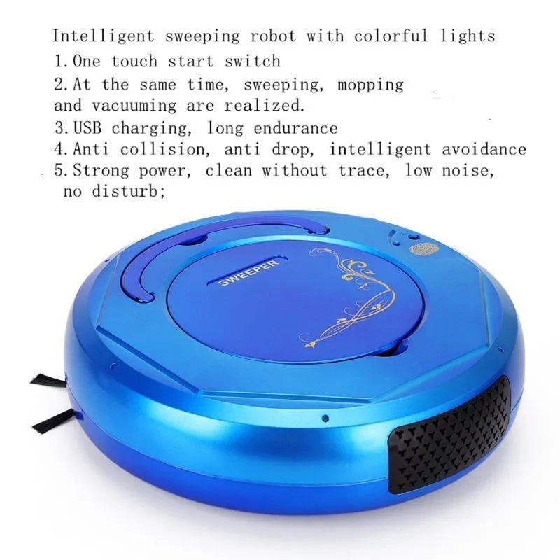 Lazy Smart Robot Vacuum Cleaner in blue on a hard floor