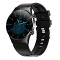 Black smart watch with TPU strap showing a 1.28-inch touchscreen display on a wrist.