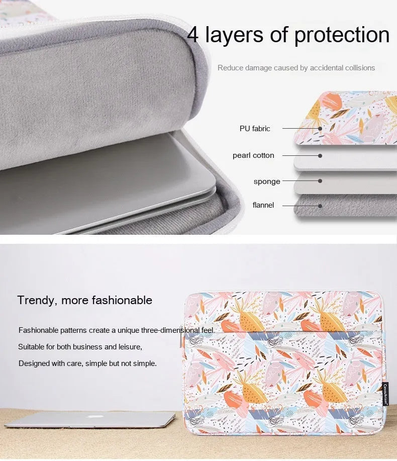White 14-inch waterproof laptop sleeve made from PU leather for portable computer protection.