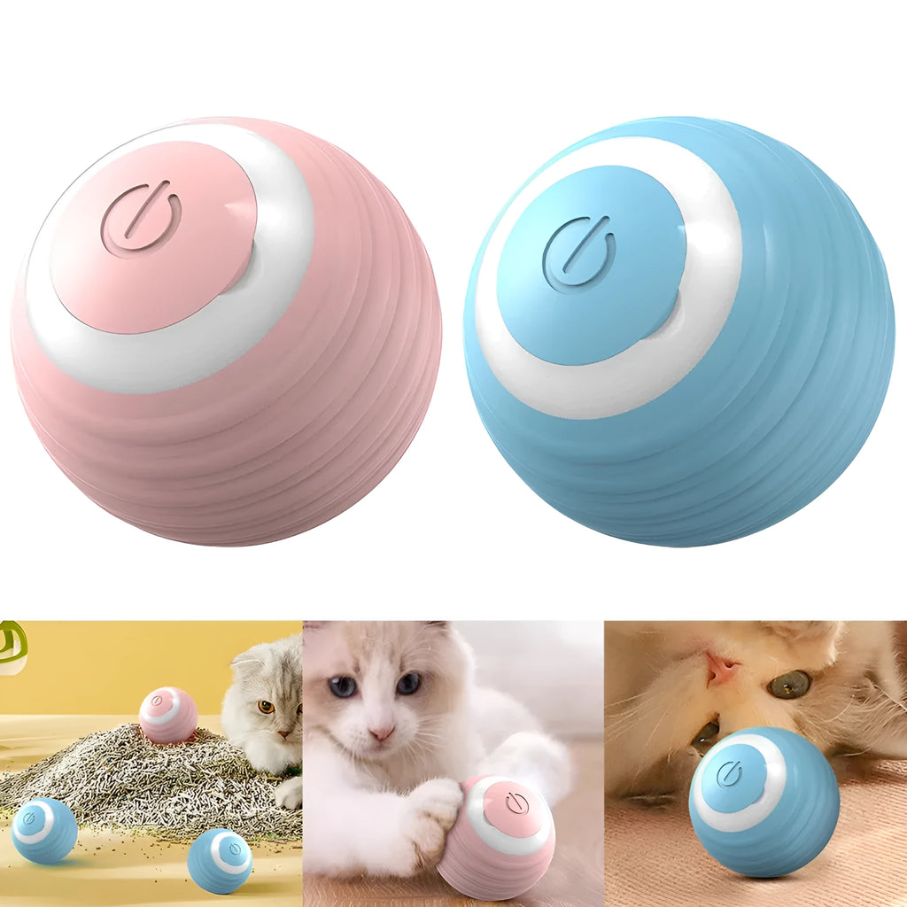 Blue automatic rechargeable self-moving cat toy ball on floor