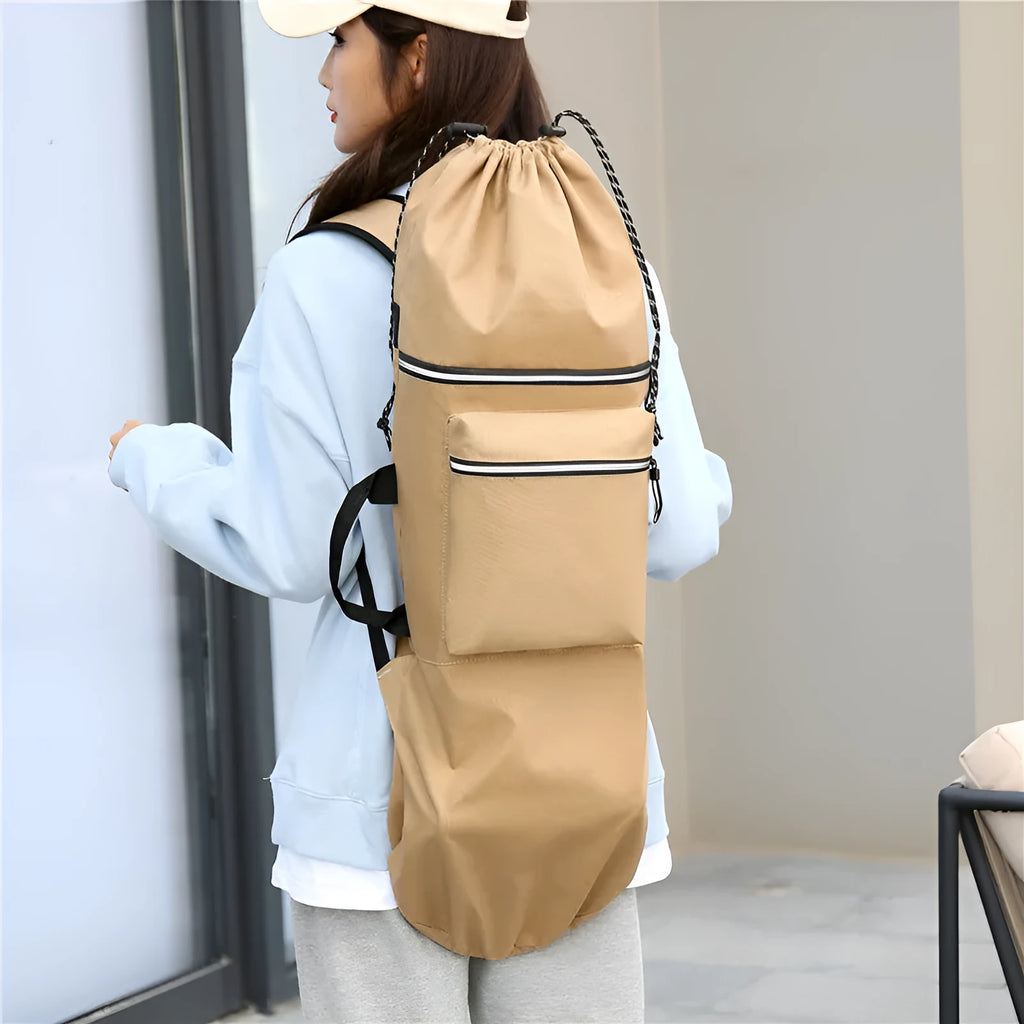 Large waterproof nylon skateboard bag with shoulder strap for longboards and fishing rods