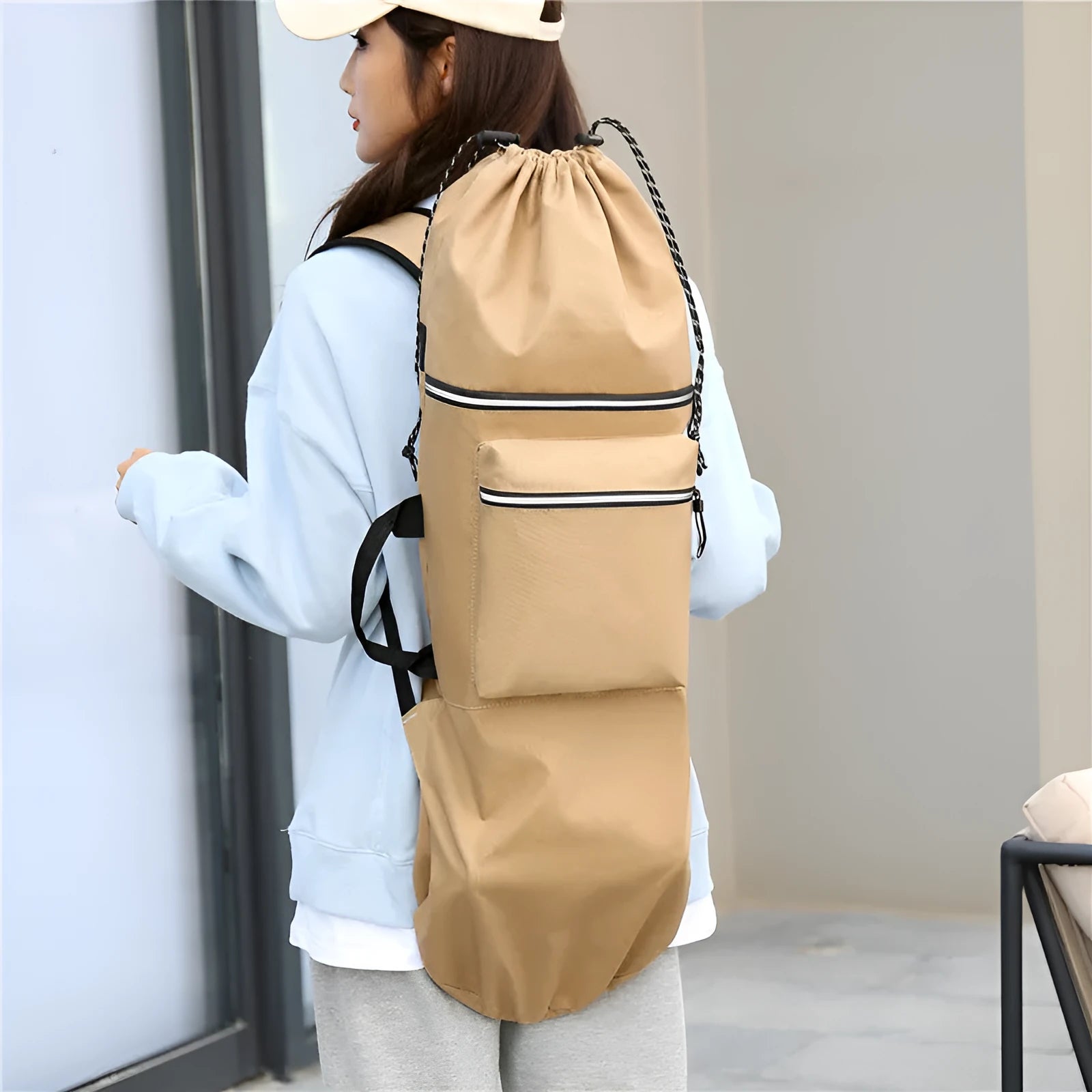Large waterproof nylon skateboard bag with shoulder strap for longboards and fishing rods