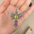Alloy devil wings cross pendant necklace geometric shape in five colour options