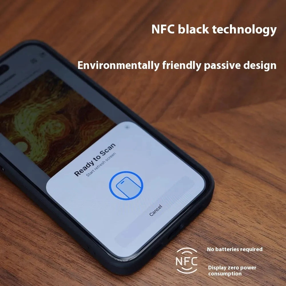 NFC projection screen phone case with four-colour e-ink display and integrated bracket for iPhone models