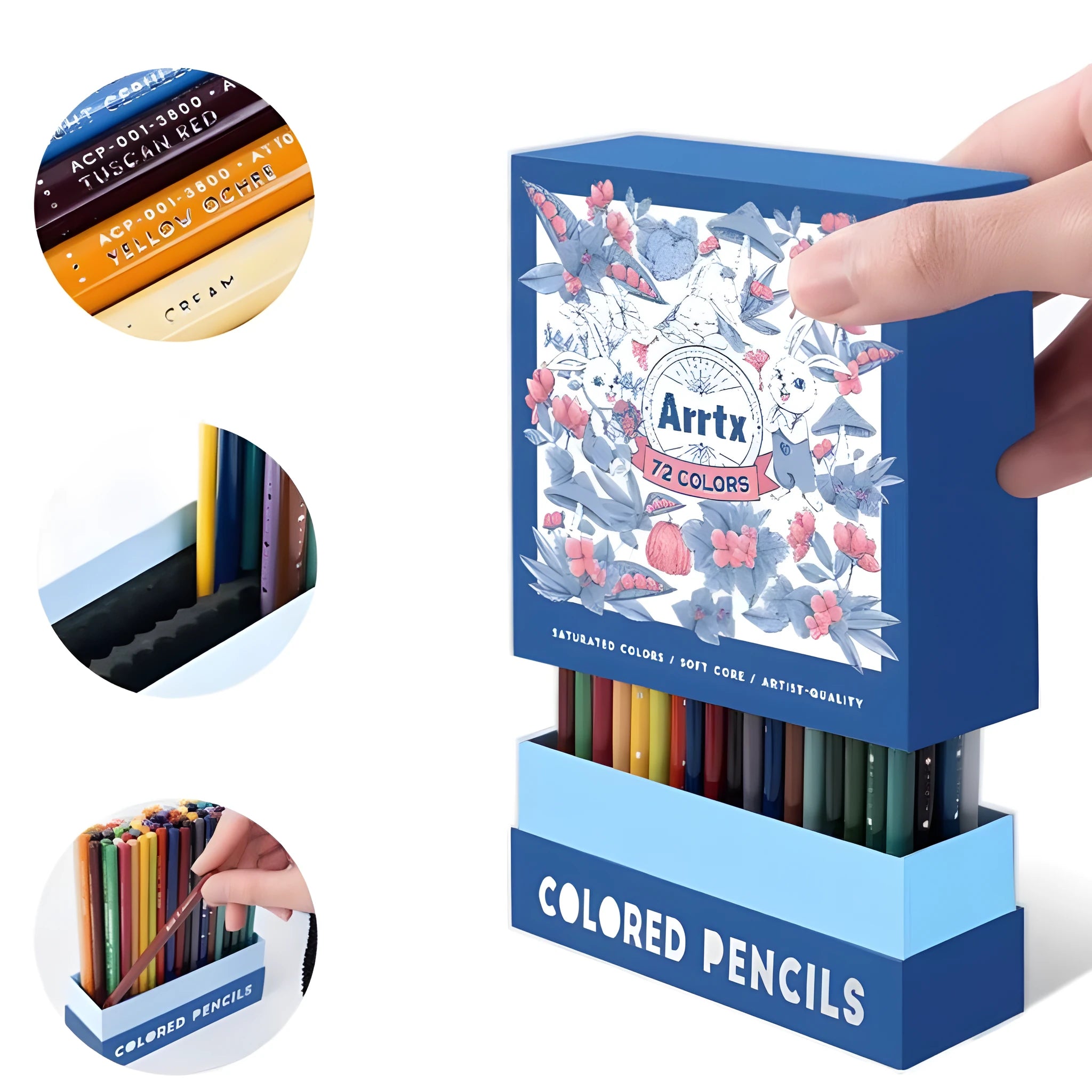 Boxed set of 72 or 126 coloured pencils for art students with basswood casings and American AP safety certification