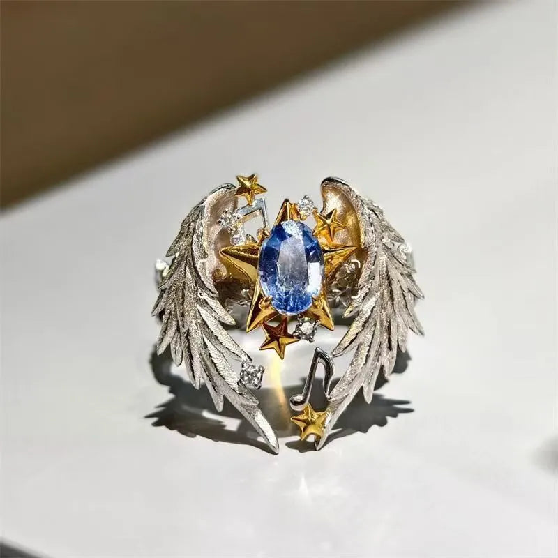Adjustable open mouth geometry alloy ring with oiled finish for US size 8
