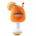 Yellow cup-shaped plush dog toy with squeaker for chewing and interactive play