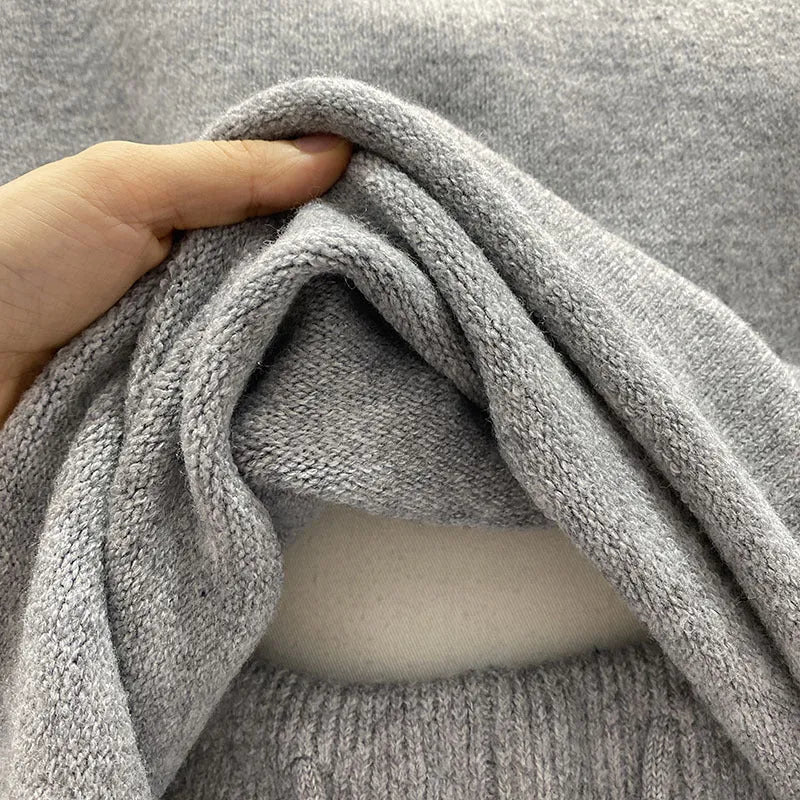 Women's loose-fitting long sleeve sweater and wide leg knitted shorts two-piece set in dark gray colour