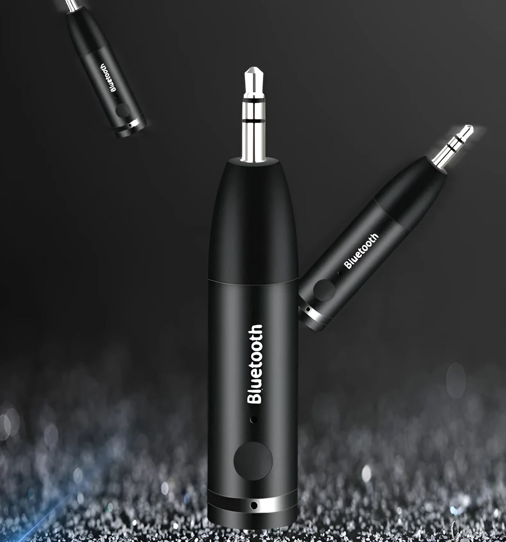 Black car AUX Bluetooth audio receiver with USB cable for wireless music streaming