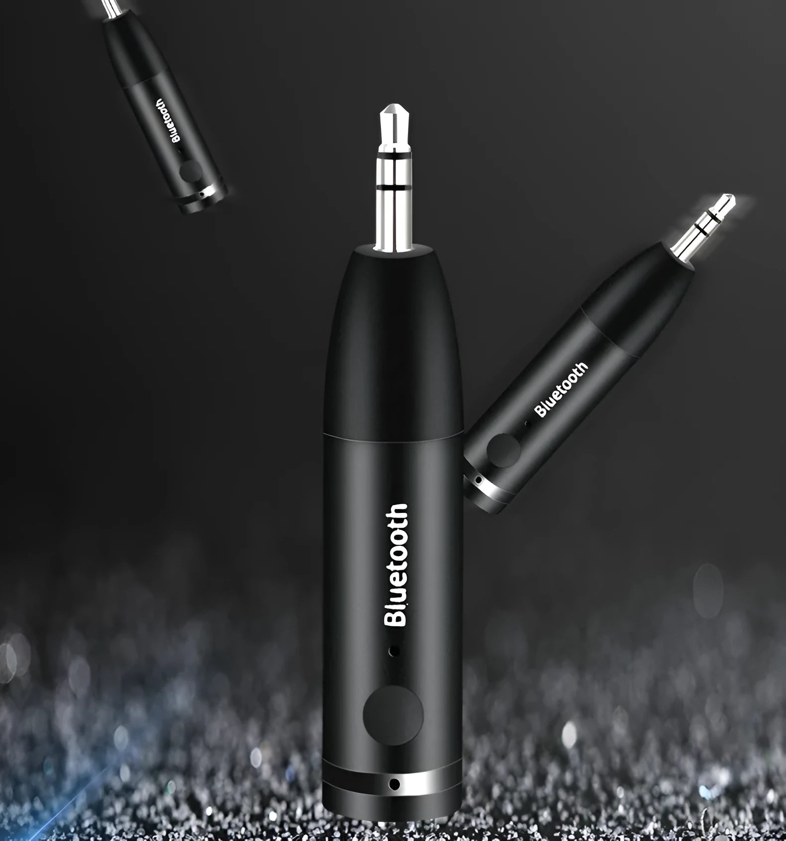 Black car AUX Bluetooth audio receiver with USB cable for wireless music streaming